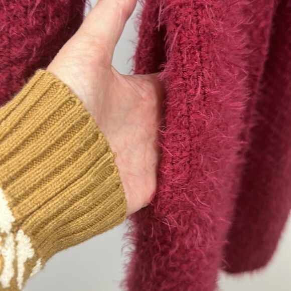 ENTRO Women’s Chunky Eyelash Texture Open Front Long Cardigan/Duster Red Small - Picture 5 of 8